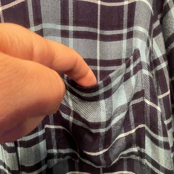 Lane Bryant  Womens Teal/Navy Plaid Popover Roll Tab Sleeve Button Down 22/24 - Picture 3 of 16